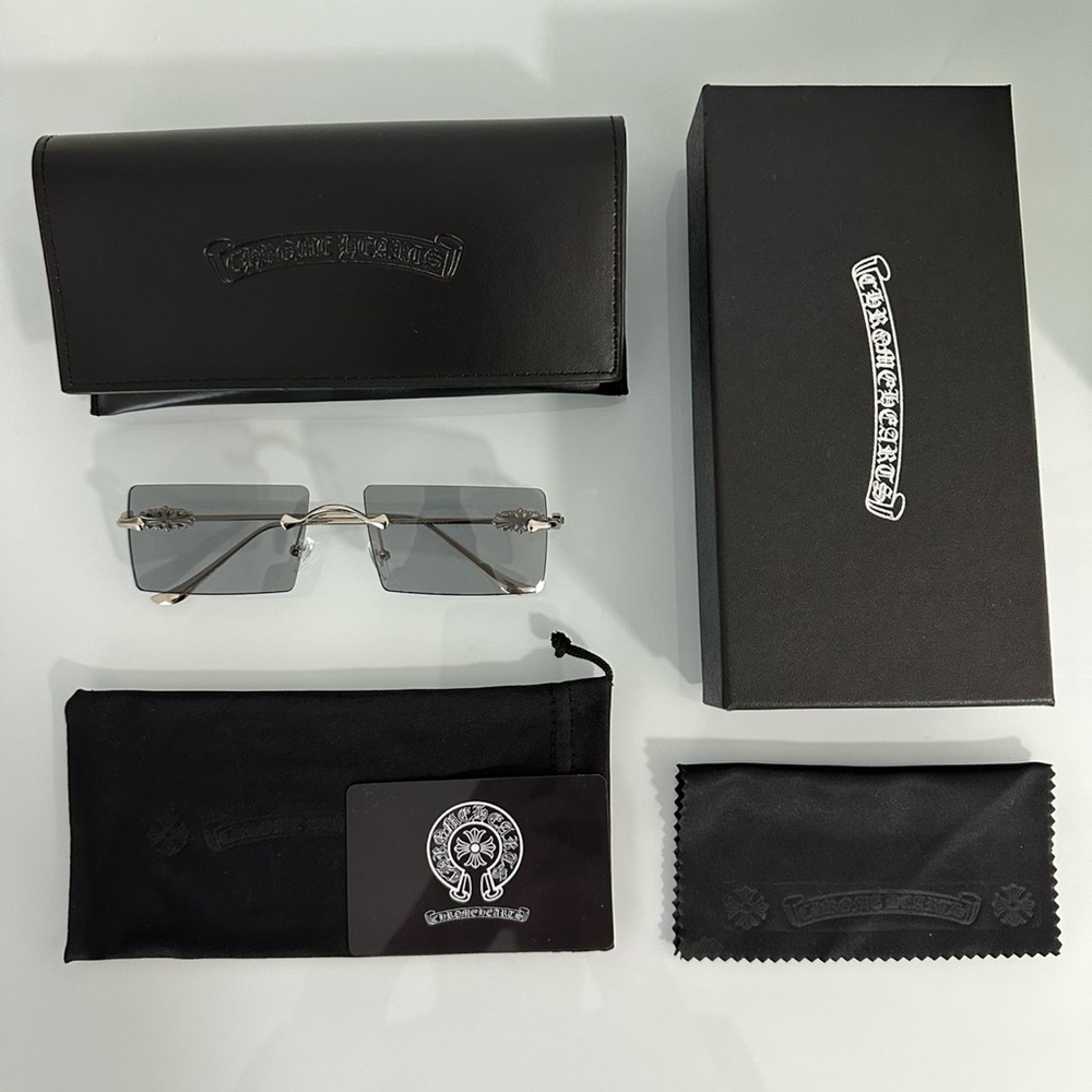 Chrome Hearts Silver Rectangular Sunglasses Set - image 1
